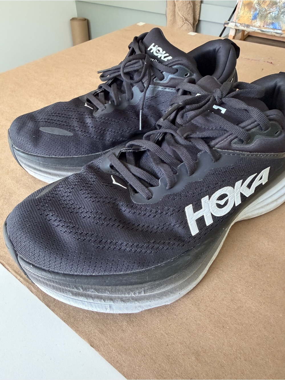 Hoka women’s 10D Black Bondi 8 Road Running Shoes